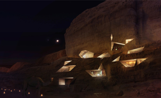 Illustration for article titled This Desert Resort Would Literally Be Carved Into the Side of a Mountain